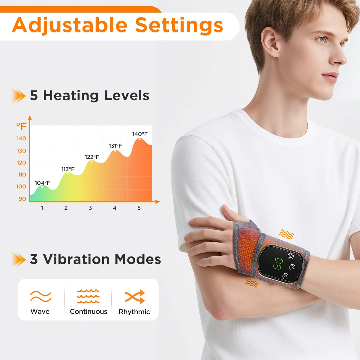 Heated Electric Wrist Brace with Vibration, Adjustable Strap & Timer