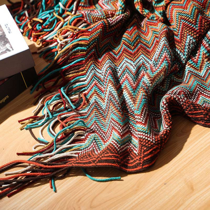 Vibrant Geometric Tasseled Throw Blanket for All Seasons