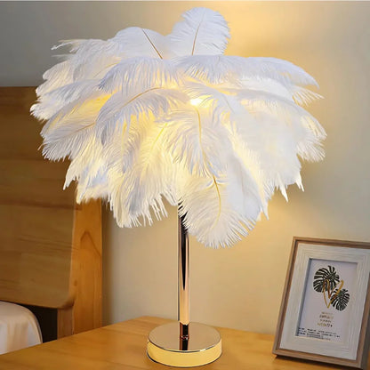 Remote-Controlled LED Nightstand Lamp with Feather Palm Design