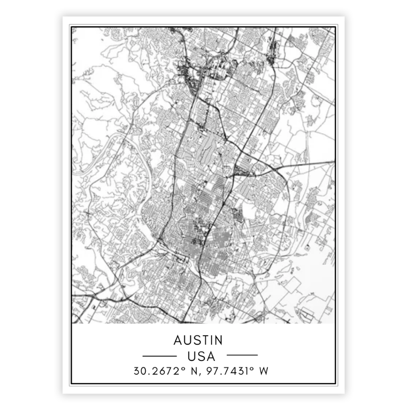 Canvas Art Print of Austin City Map for Wall Decoration