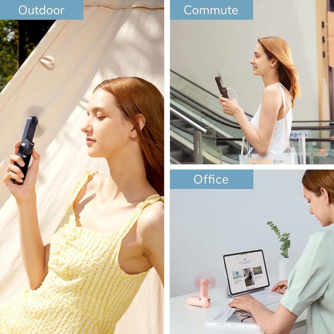 Portable 3-in-1 Mini Fan – USB Rechargeable, Foldable for Travel & Outdoors