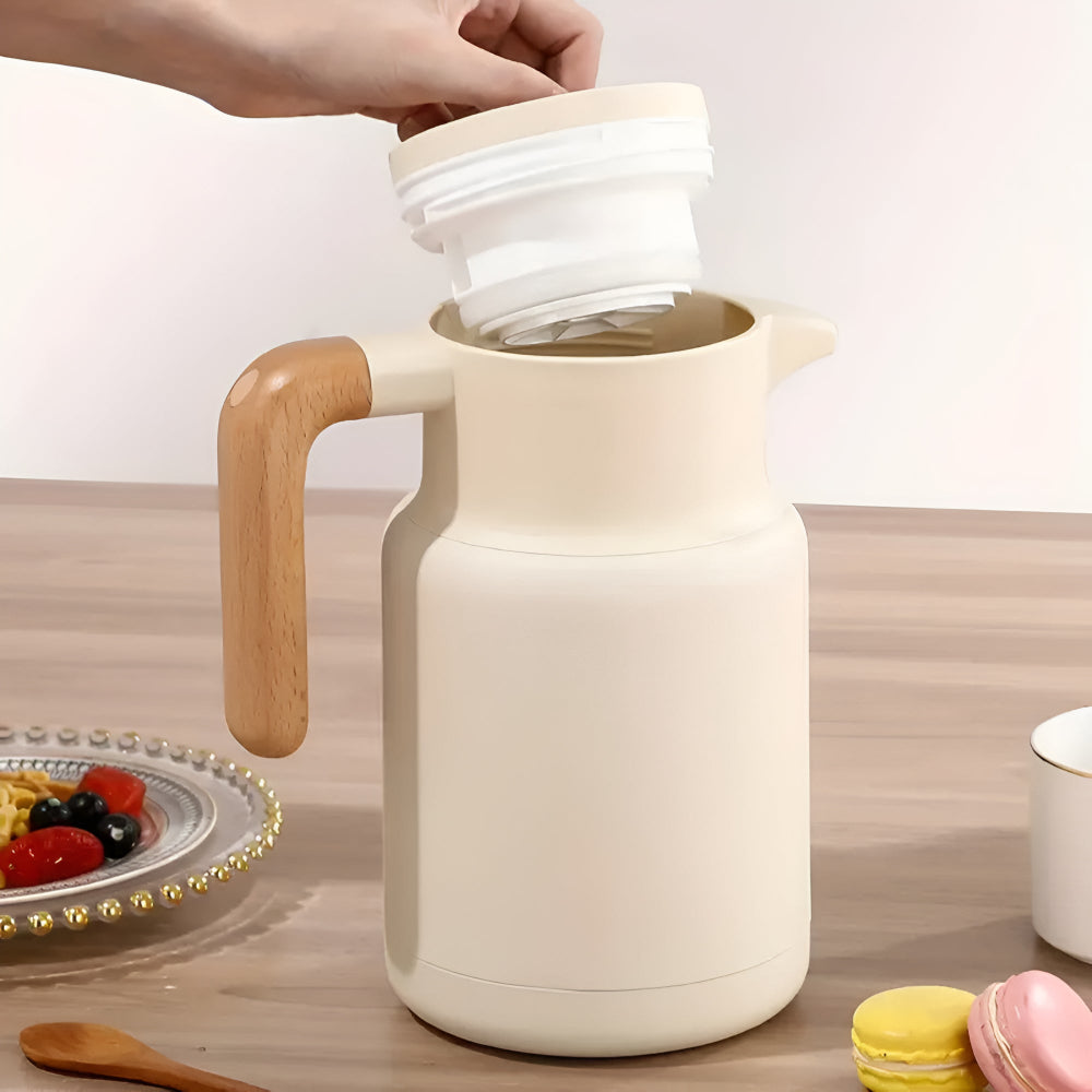 Sleek Insulated Carafe with Wood Grip for Effortless Serving