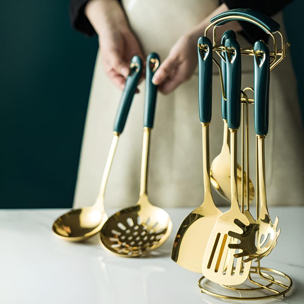 Elegant Gold-Plated Kitchen Utensil Collection