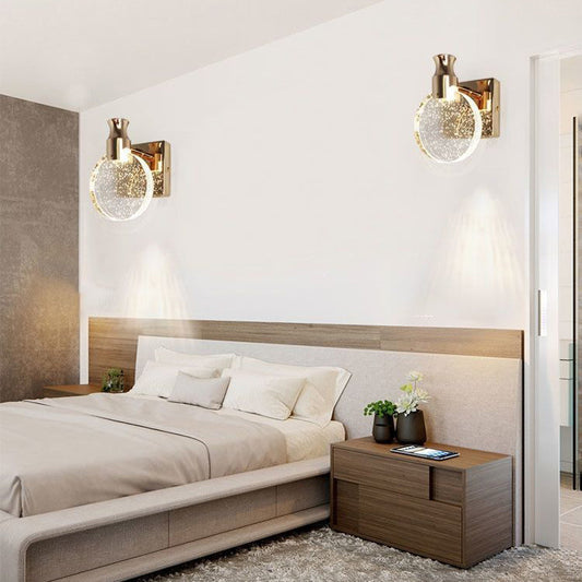 Modern Bedside Lamp - Round LED Wall Sconce in Crystal Design