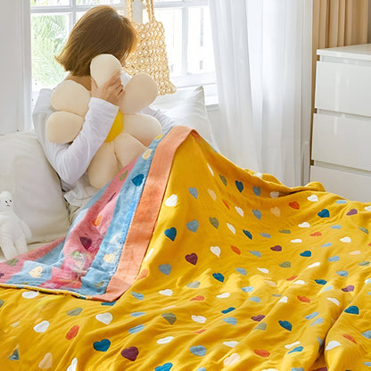 Charming Hearts Dual-Sided Cotton Throw Blanket