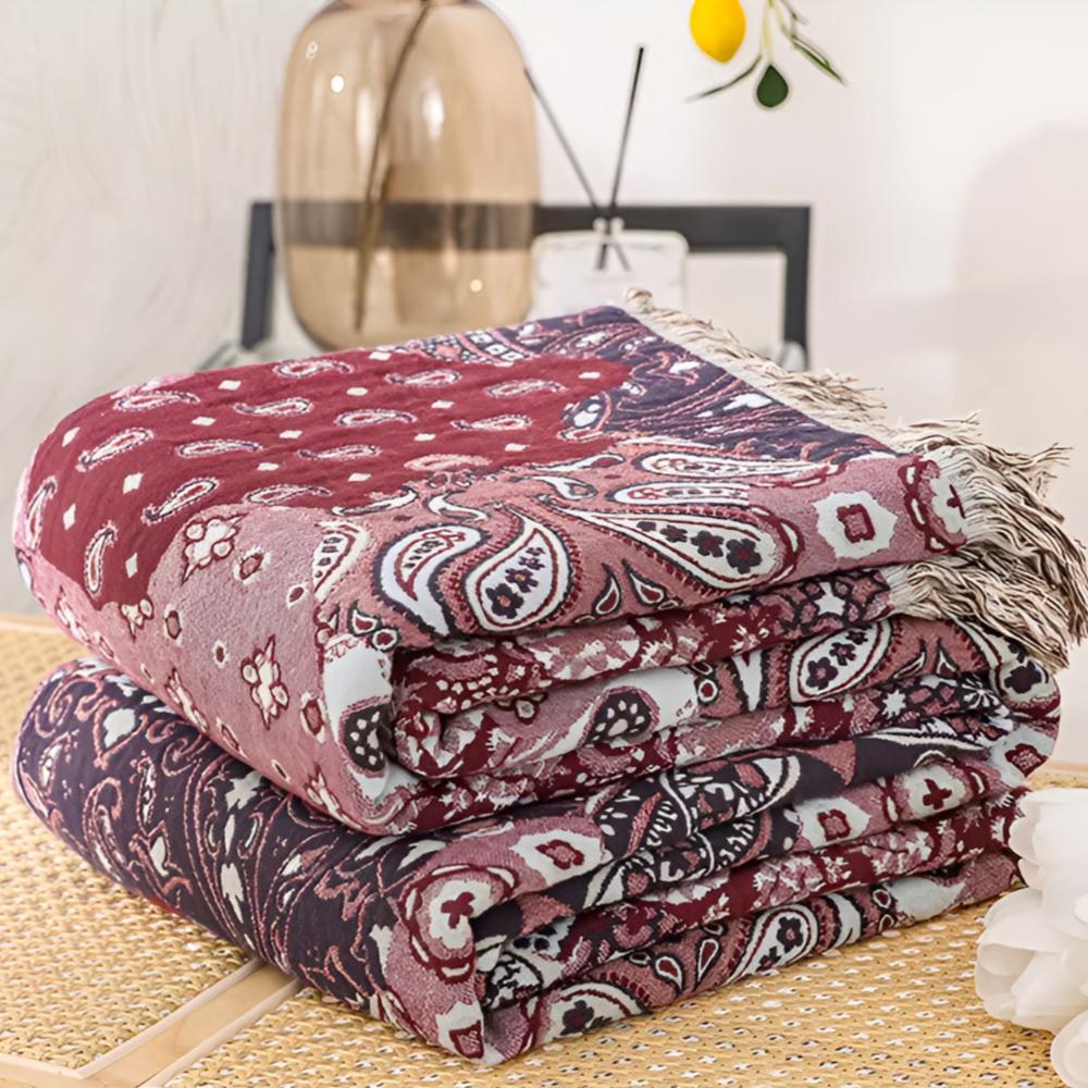 Elegant Paisley Cotton Blanket for Cozy Living Spaces