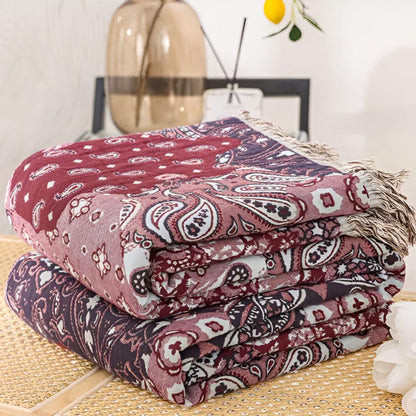 Elegant Paisley Cotton Blanket for Cozy Living Spaces