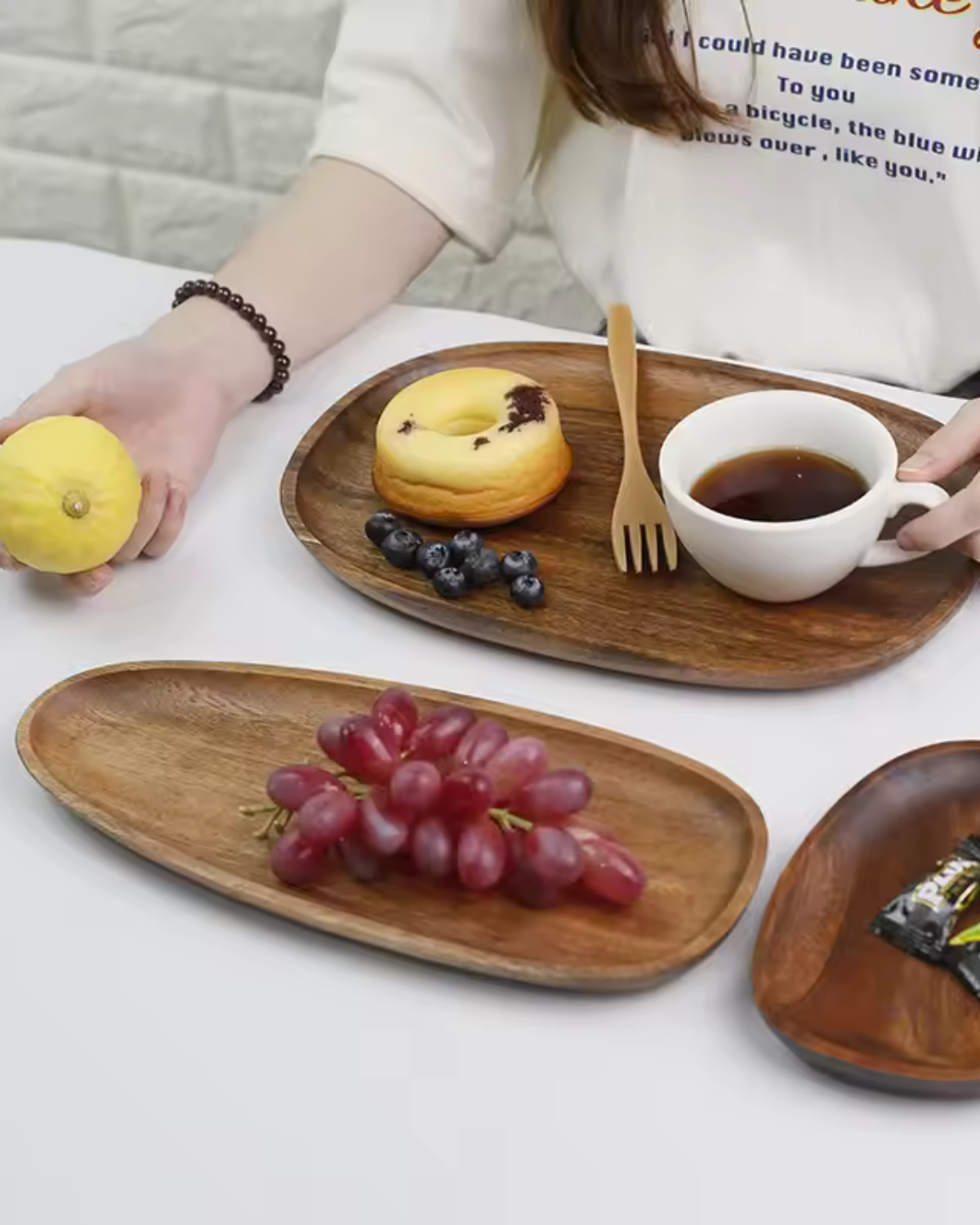 Rustic Wooden Platter Set – Natural Serving Tray for Kitchen Decor
