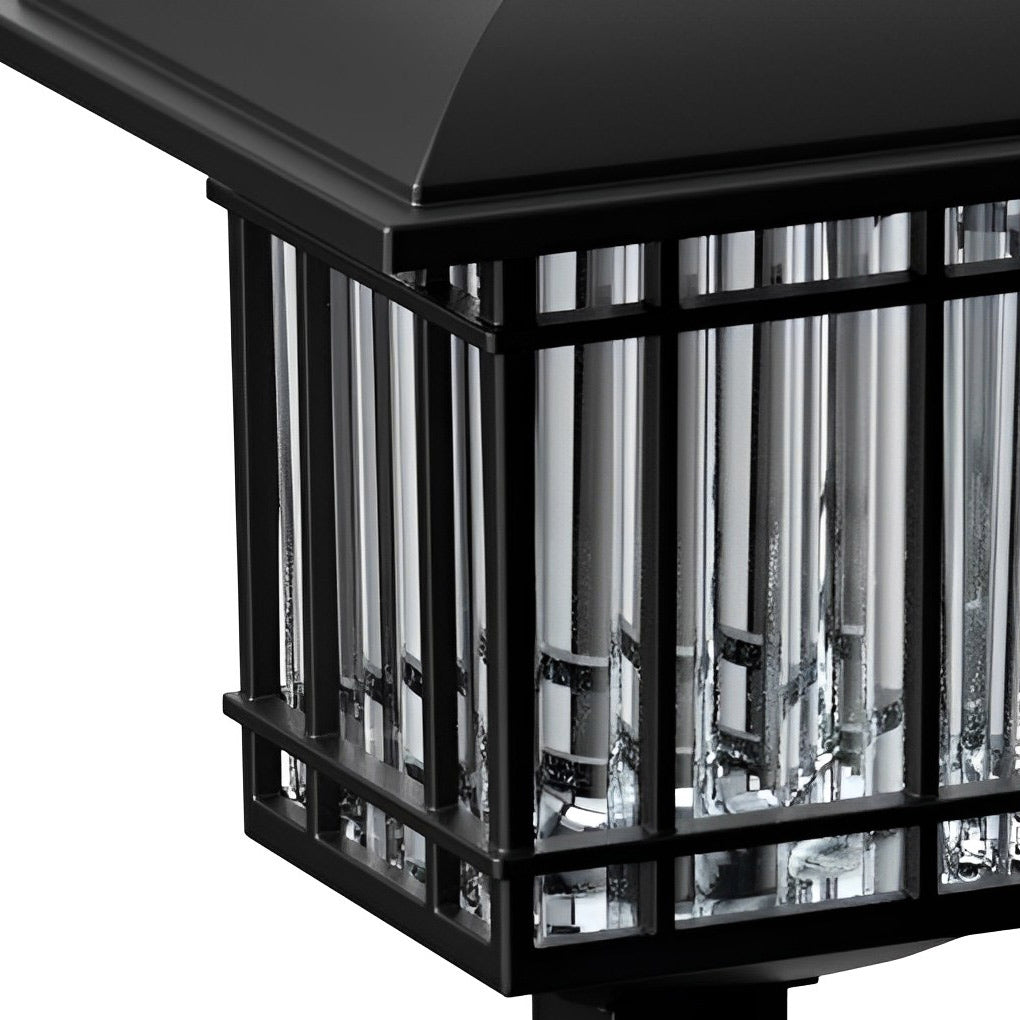 Set of 2 Black Waterproof LED Solar Lawn Lights in Vintage Square Design