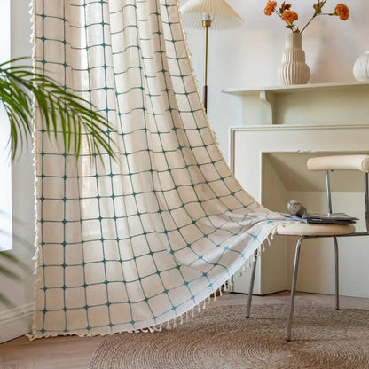 Aqua Geometric Tassel Window Drapes for Chic Interiors