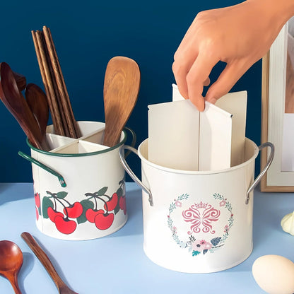 Vintage Floral Cutlery Organizer with Divider Lid