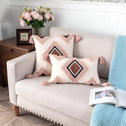 Chic Bohemian Throw Pillow Cover with Rainbow Design