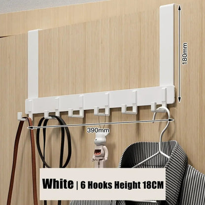 Door Hook Organizer with 6 Hooks | Aluminum Wardrobe Door Rack | No Drilling Needed | Fits Doors 1.6–1.8 inches