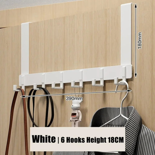 Door Hook Organizer with 6 Hooks | Aluminum Wardrobe Door Rack | No Drilling Needed | Fits Doors 1.6–1.8 inches