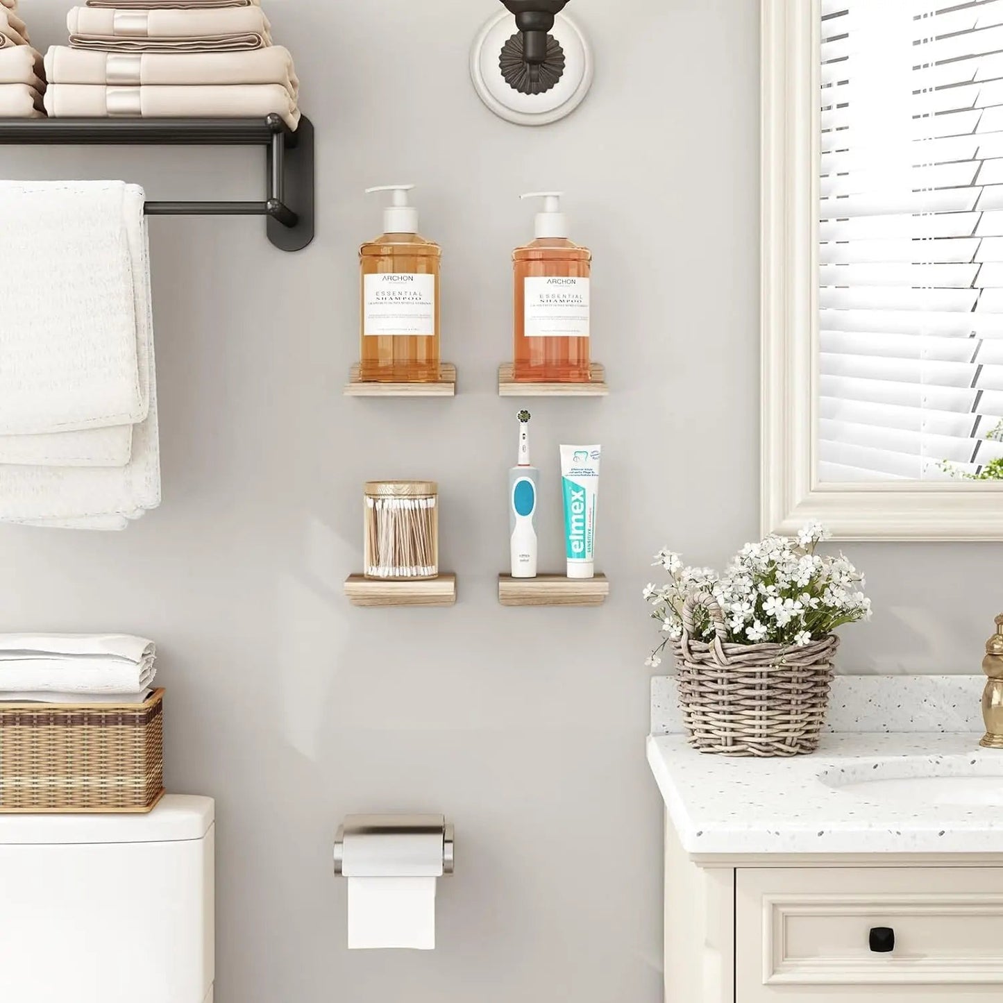 4-Piece Wall Shelf Set | Floating Wooden Shelves | Rustic Boho Style | 12.7 cm Mini Shelves with Two Mounting Options