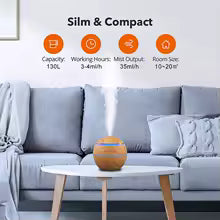 130 ml Ultrasonic Humidifier | Whisper Quiet <35 dB | USB Powered & LED Light | Includes Aromatherapy Function
