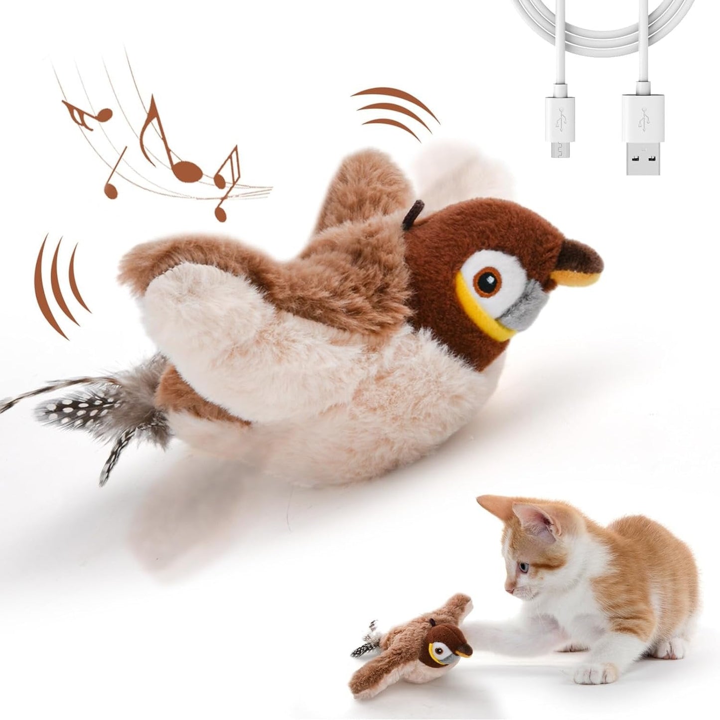 Engaging Cat Toy with Fluttering Wings | Motion Sensor & Bird Sounds | Rechargeable