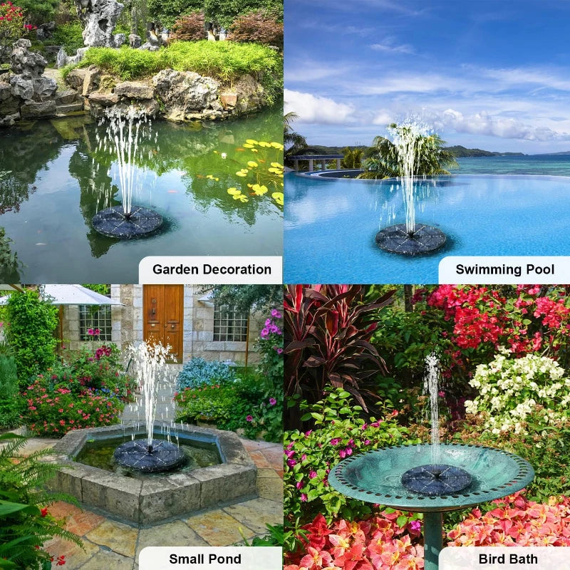 Solar Fountain Birdbath with 4W LED Garden Pump and 2000 mAh Battery for Patio & Pond