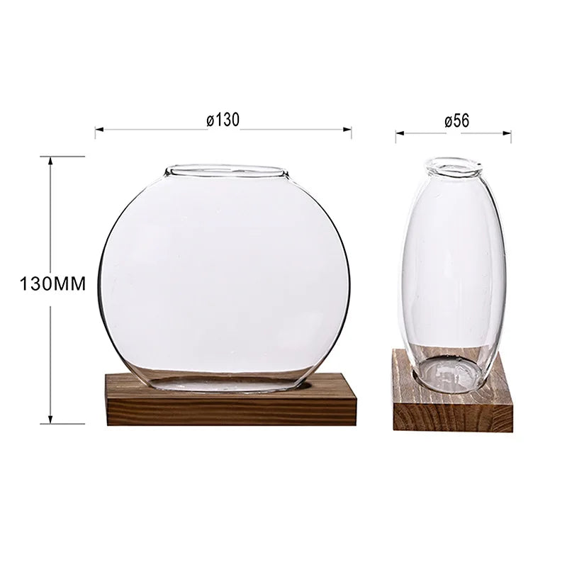 2-Piece Glass Terrarium Set with Wooden Stand | Hydroponic & Cutting Test Tube Vases | Contemporary Home & Office Decor