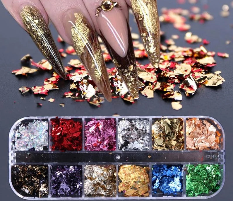 12 Sheets of Premium Nail Art Foil Paper | GlamSpark