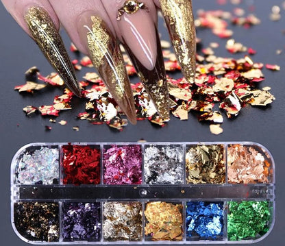 12 Sheets of Premium Nail Art Foil Paper | GlamSpark