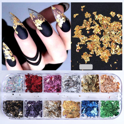 12 Sheets of Premium Nail Art Foil Paper | GlamSpark