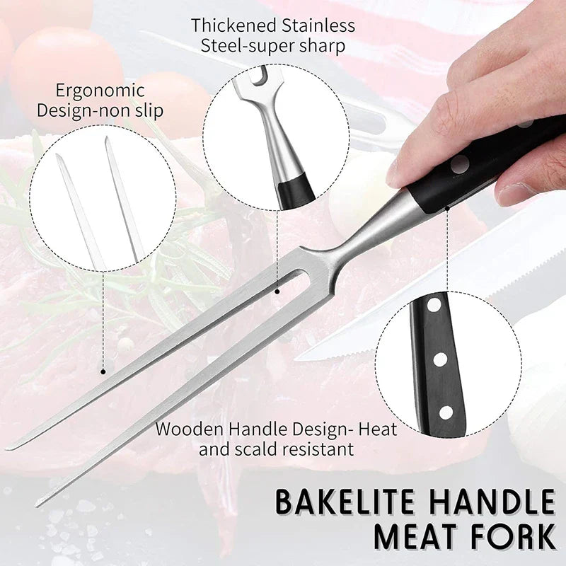 12-Inch Durable Meat Fork with Elegant Wooden Grip for Grilling
