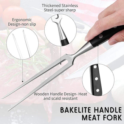 12-Inch Durable Meat Fork with Elegant Wooden Grip for Grilling