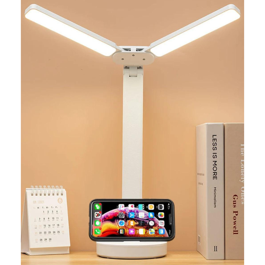 Rechargeable Dimmable Reading Lamp with Adjustable Arm and Phone Stand