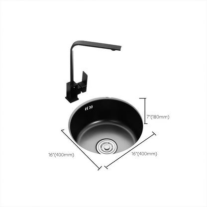 Round Stainless Steel Kitchen Sink with Drain Basket Kits - Single Bowl