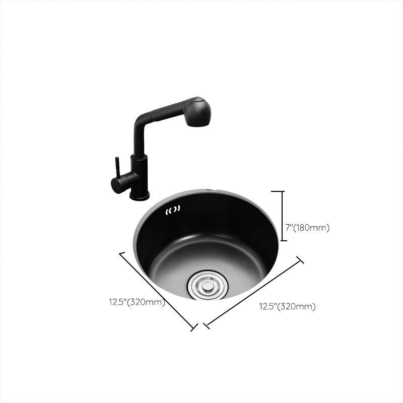 Round Stainless Steel Kitchen Sink with Drain Basket Kits - Single Bowl
