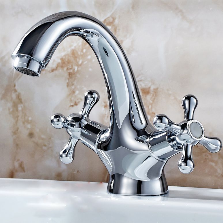 Wide Spread Industrial Bathroom Sink Faucet with 2 Cross Handle Taps