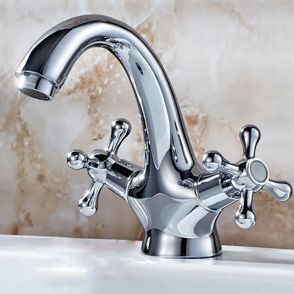 Wide Spread Industrial Bathroom Sink Faucet with 2 Cross Handle Taps