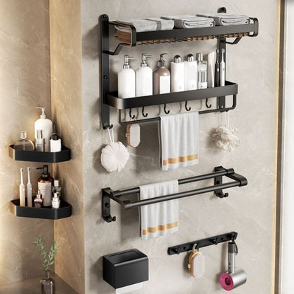 Contemporary Matte Black Bathroom Accessory Set with Shelf and Towel Holder