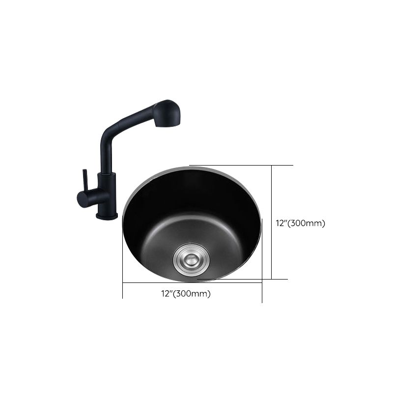 Black Stainless Steel Undermount Round Sink with Single Bowl and Filter