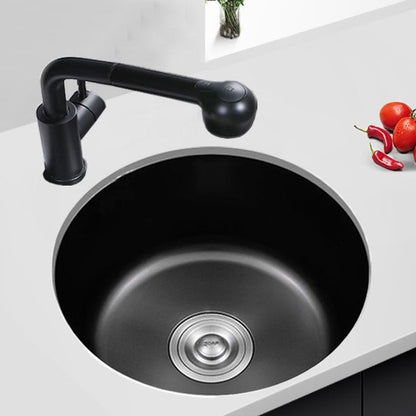 Black Stainless Steel Undermount Round Sink with Single Bowl and Filter