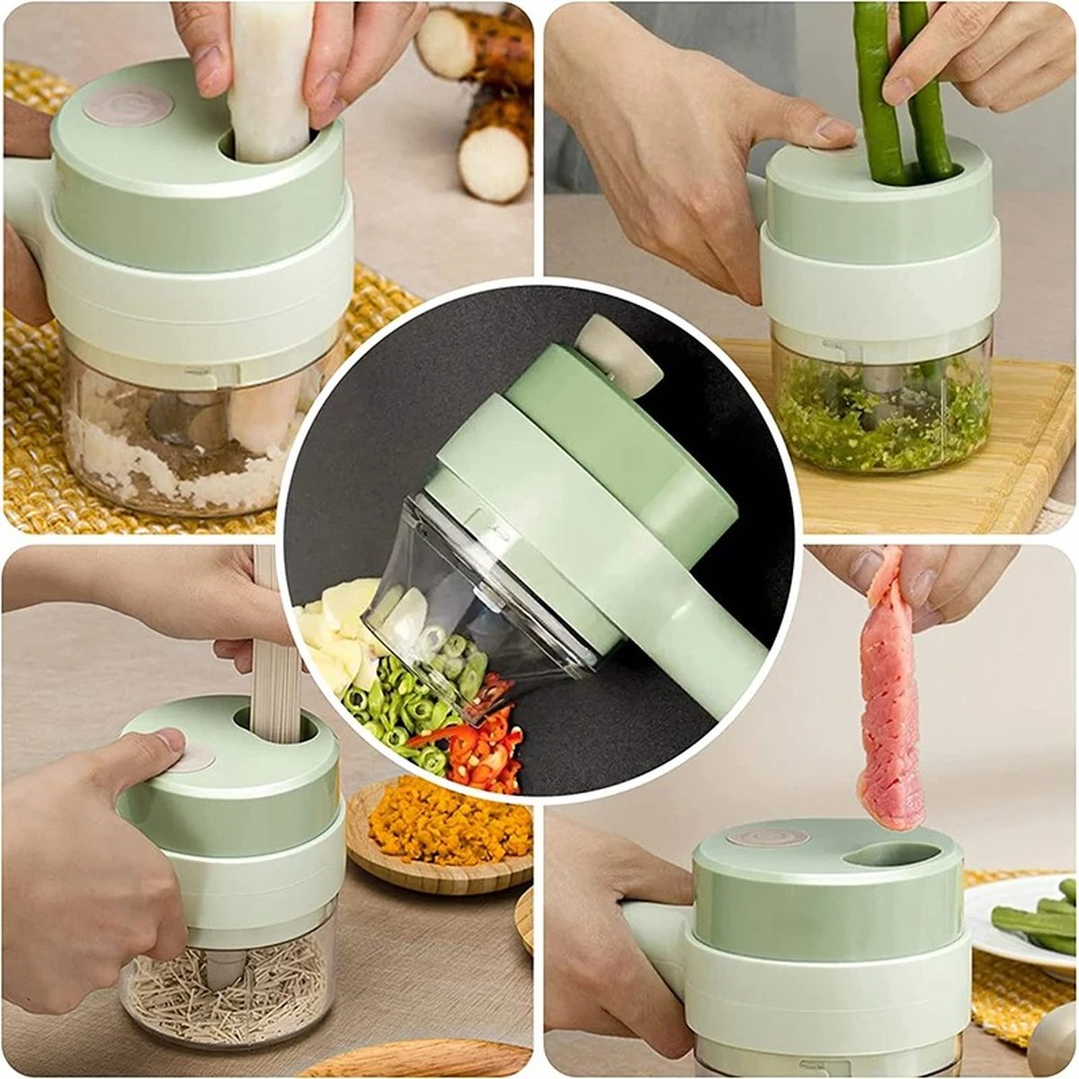 4-in-1 Rechargeable Electric Vegetable Slicer with Collection Bin