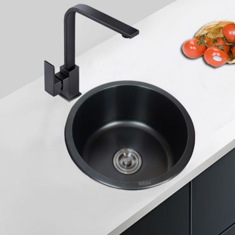Black Stainless Steel Undermount Round Sink with Single Bowl and Filter