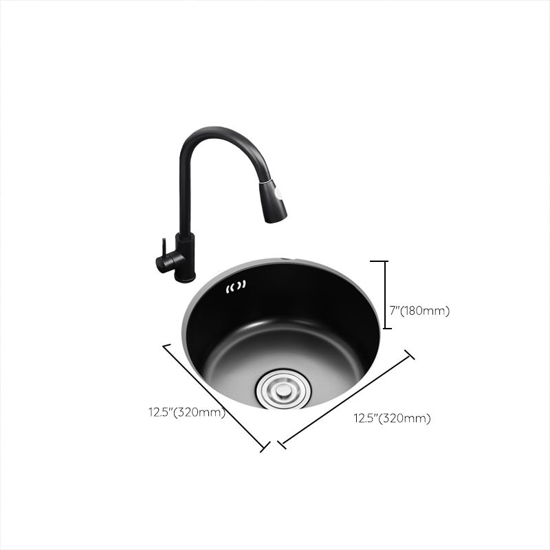 Round Stainless Steel Kitchen Sink with Drain Basket Kits - Single Bowl