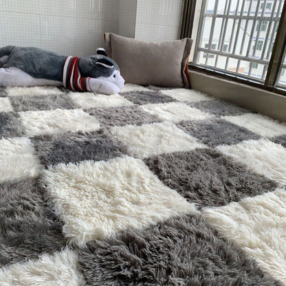 Interlocking Shag Carpet Tiles in Color Block Design – Modern Floor Covering