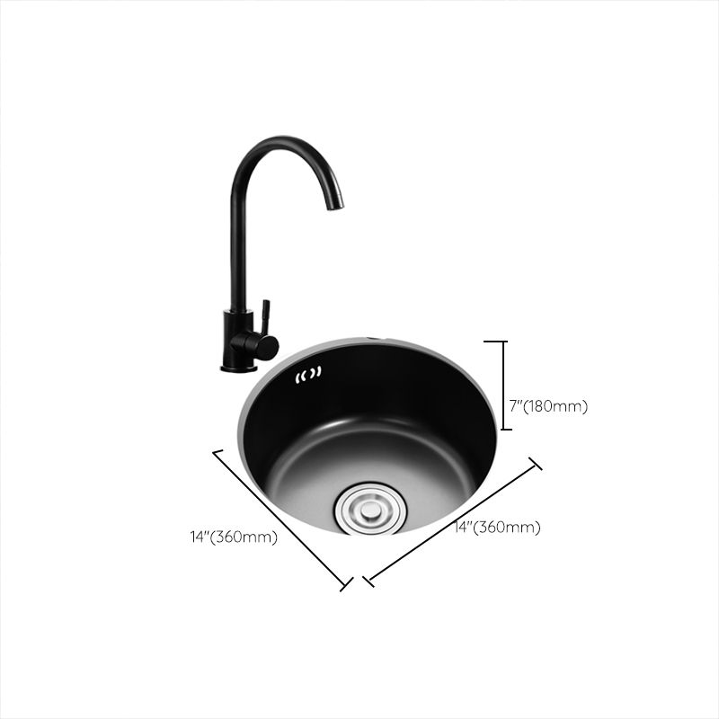 Round Stainless Steel Kitchen Sink with Drain Basket Kits - Single Bowl