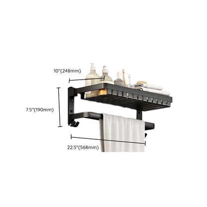 Contemporary Matte Black Bathroom Accessory Set with Shelf and Towel Holder