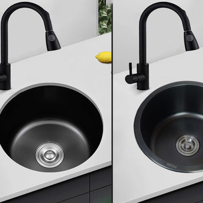 Black Stainless Steel Undermount Round Sink with Single Bowl and Filter