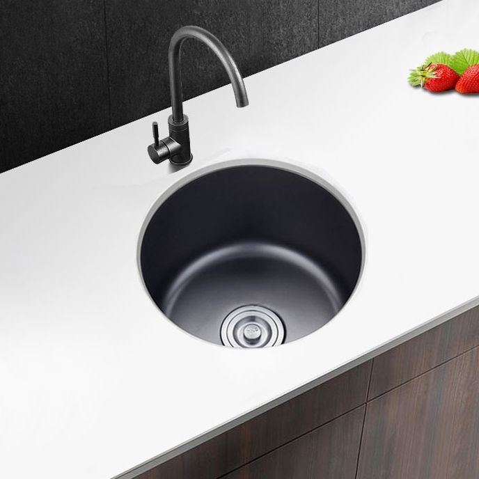 Black Stainless Steel Undermount Round Sink with Single Bowl and Filter