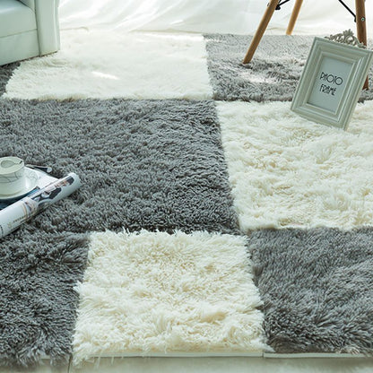 Interlocking Shag Carpet Tiles in Color Block Design – Modern Floor Covering