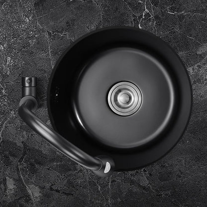Round Stainless Steel Kitchen Sink with Drain Basket Kits - Single Bowl