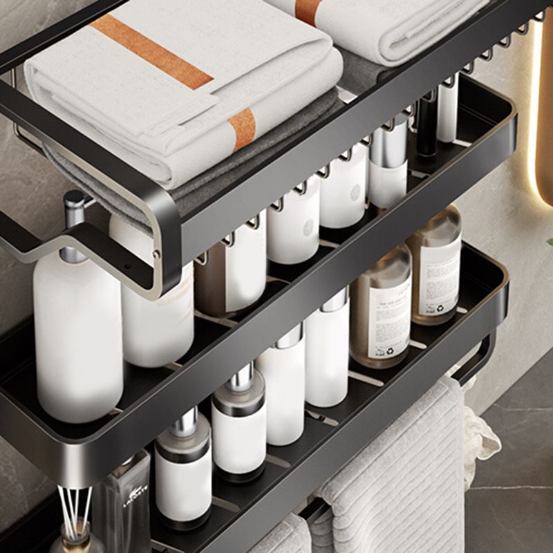 Contemporary Matte Black Bathroom Accessory Set with Shelf and Towel Holder