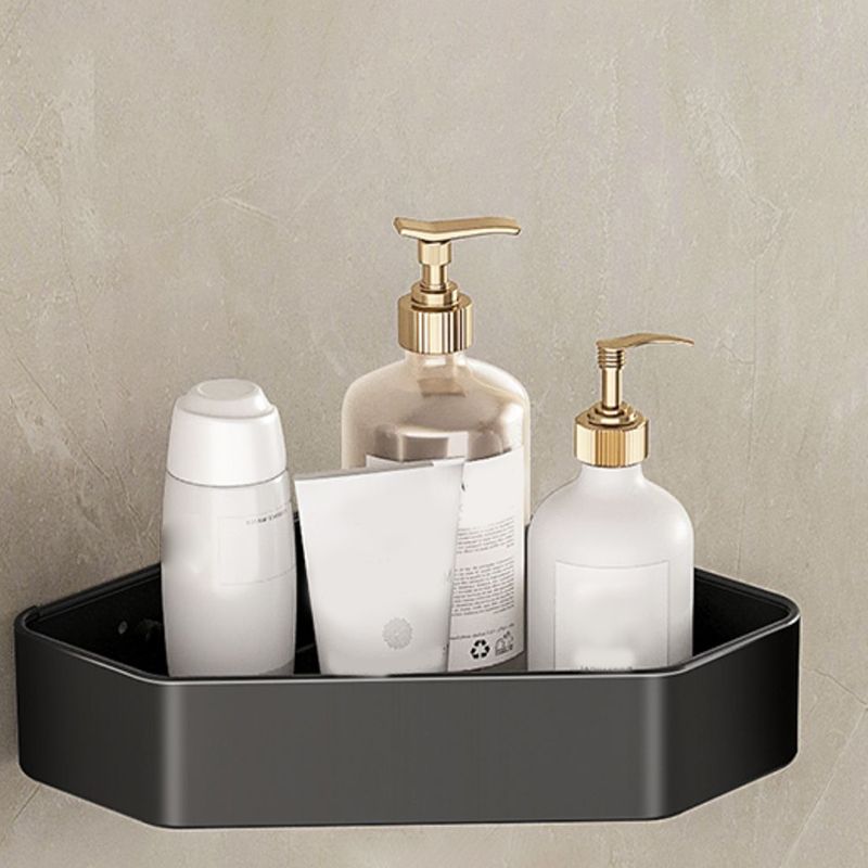 Contemporary Matte Black Bathroom Accessory Set with Shelf and Towel Holder
