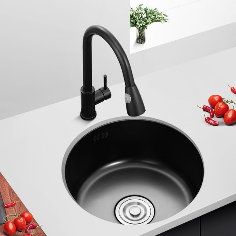 Round Stainless Steel Kitchen Sink with Drain Basket Kits - Single Bowl