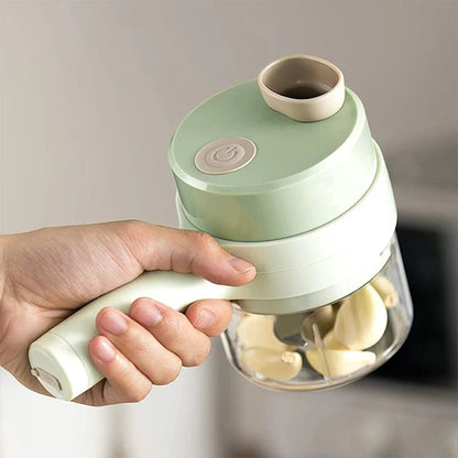 4-in-1 Rechargeable Electric Vegetable Slicer with Collection Bin
